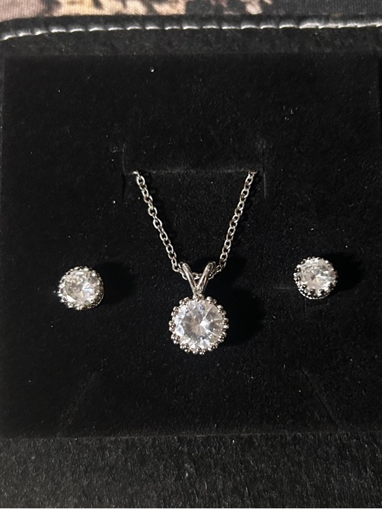Jewelry - Faux Diamond Crown Bezel Pendant Necklace and Earrings Set
